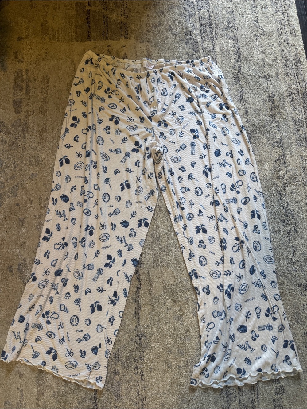 Women’s White Pajama Pants with Blue Print